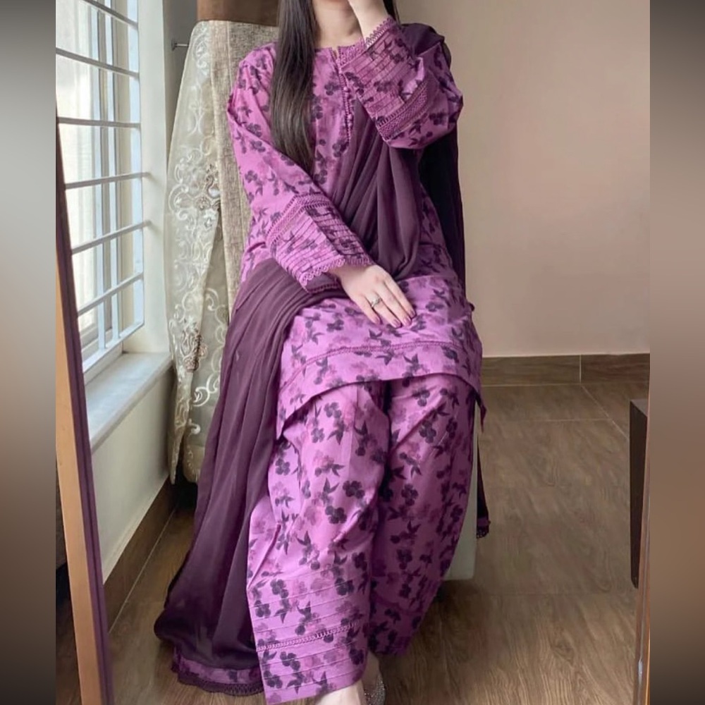 Long Sleeve Crew Neck Casual Pakistani Dress